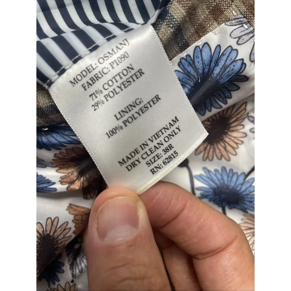 Original men's S 38S Penguin Blue and Brown Plaid Blazer Cotton Poly Blend